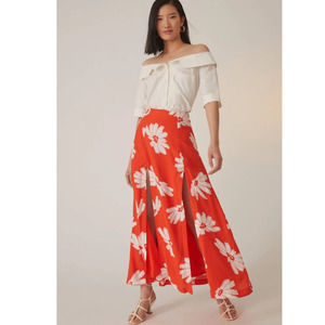 New Anthropologie Maeve Floral Midi Skirt $120 SIZE 8 Red